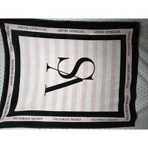Victorias Secret Fleece Blanket VS Logo Striped 56 x 58 Iconic Stripe Plush